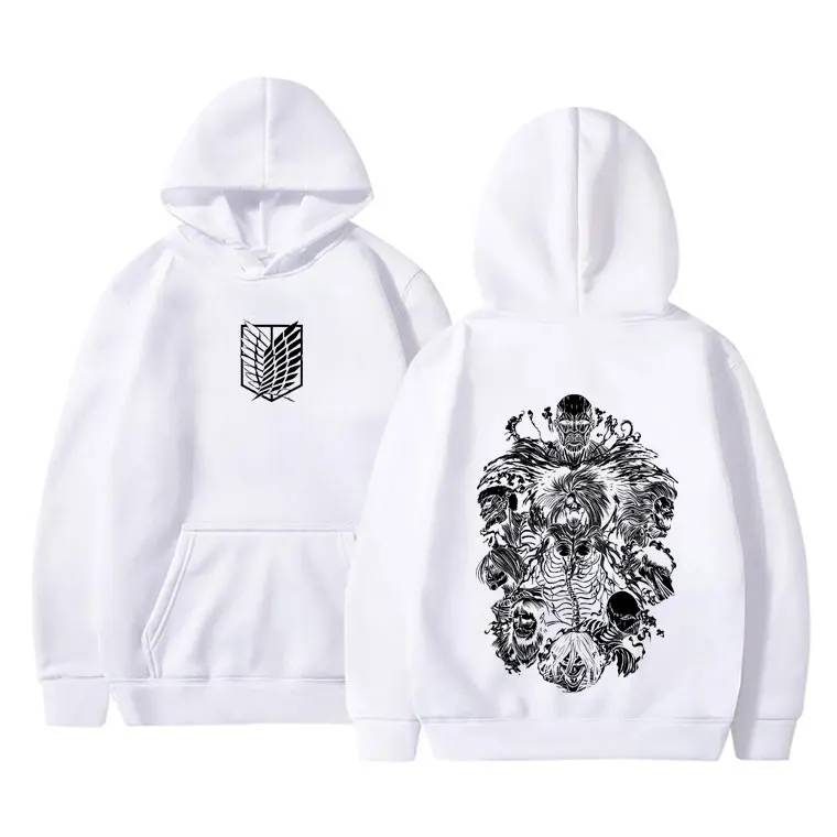 Anime Attack on Titan Eren Jaeger Graphic Hoodie Skeleton Print Sweatshirt Unisex Cartoon Manga Merch Fleece Cotton Hoodies Tops