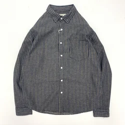 Autumn Cotton Linen Striped Shirt For Men American Retro Breathable Workwear Tops Simple Long Sleeved Loose Cargo Shirt Jacket
