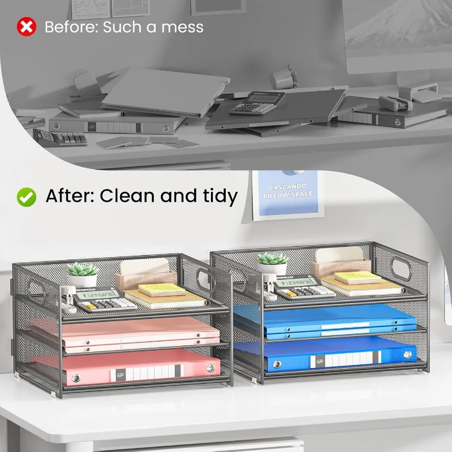 2-حزمة 3-Tier رمادي شبكة معدنية مكتب ورقة رسالة صينية ملف فارز المنظم مع مقبض + 1 صينية منزلقة لمكتب المنزل مكتب Sc #3