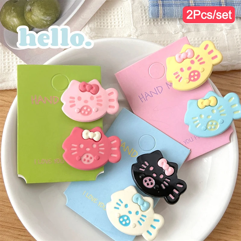 Hello Kitty-Pince à cheveux Kawaii pour filles, épingle à cheveux de dessin animé KT Cat Fish, jolies barrettes à frange latérale, pinces BB, accessoires pour cheveux, 2 pièces