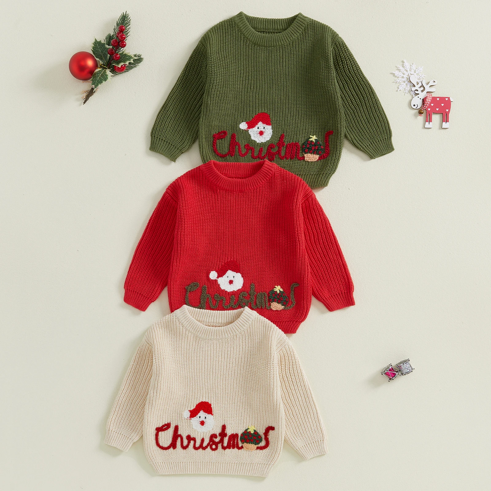 Crianças meninas meninos camisola roupas de natal crianças carta santa bordado tripulação pescoço manga longa pullovers topos jumpers quentes