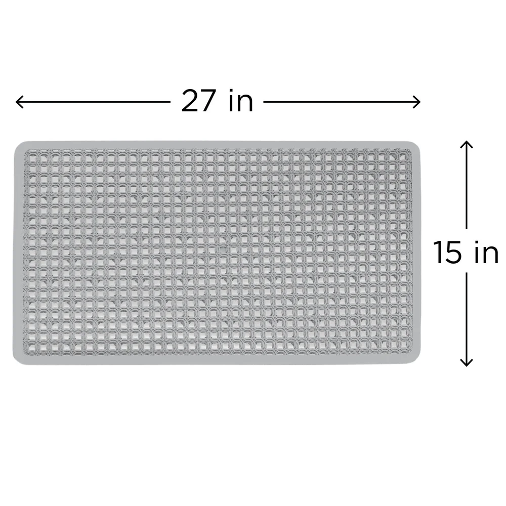 Mildew Resistant Bathtub Mat 15x27 Soft Textured Shower Mat with Suction Cups Machine Washable Non-Slip TPE Gray