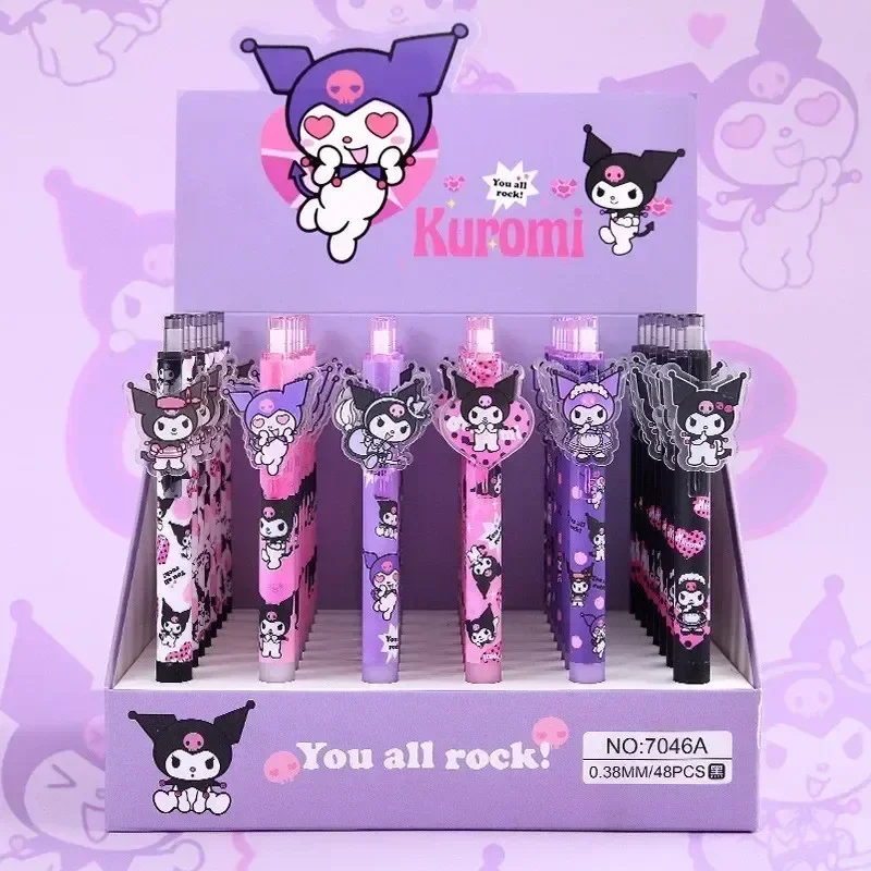 Imagem -05 - Sanrio Olá Kitty Cartoon Gel Pen Kuromi Cinnamoroll os Alunos Aprendem Artigos de Papelaria Black Press Escrever Ball Pen Gift 0.5 mm 48 Pcs