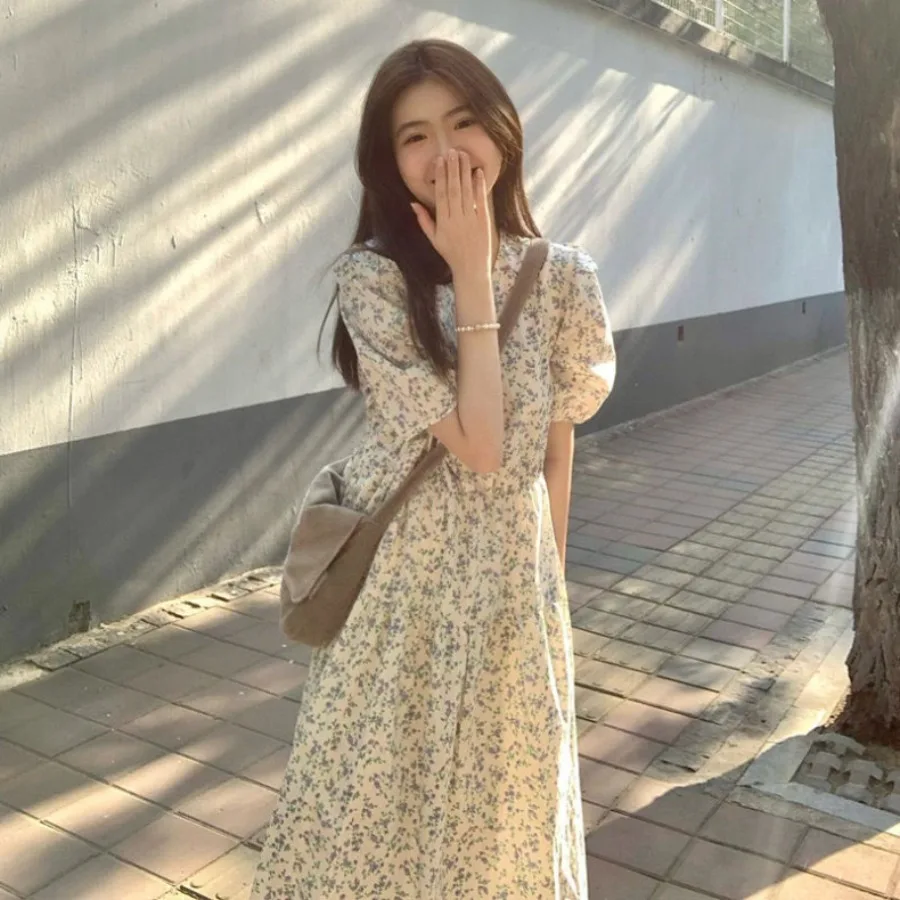 

【New style】Summer New style seaside vacation temperament floral dress, platycodon flower tea break, French long dress, women's