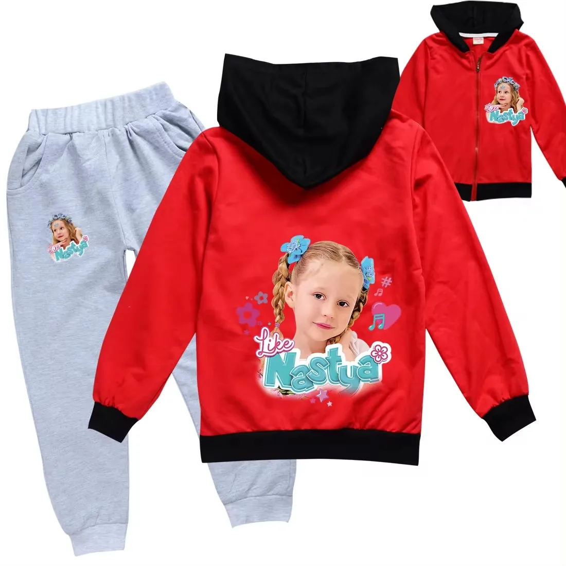 Dance Like Nastya Costume Kids Hoody Zipper Jackets Pants 2pcs Set Toddler Girls Outfits Teenager Boys Sportwear Children's Sets