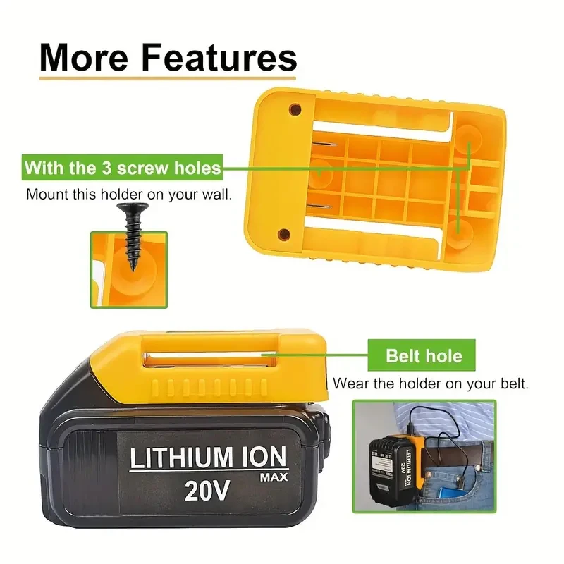 USB Charger Adapter for Dewalt 18V 20V Lithitum Battery Portable Type-C Port Fast Charging Battery Storage Rack Holder Case