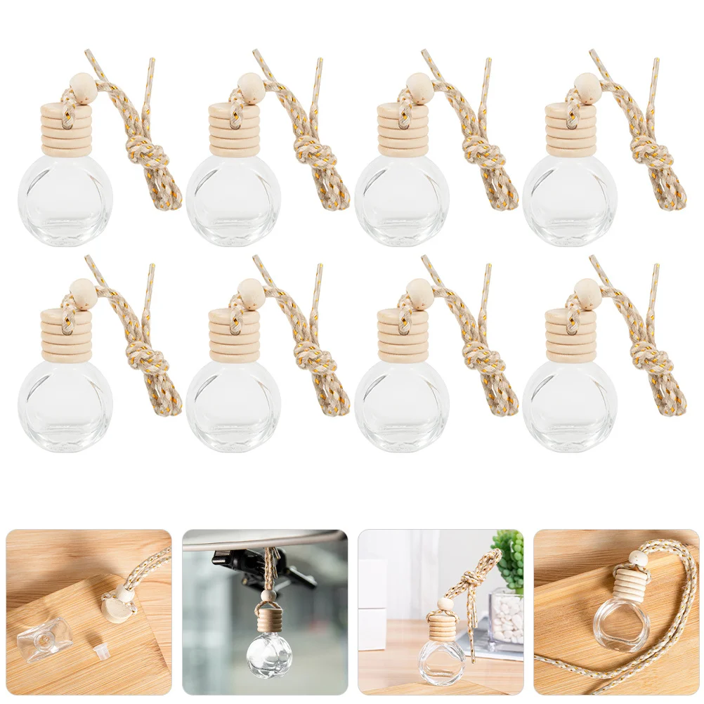 

8Pcs Car Perfume Bottles Small Essential Oil Bottles Mini Glass Refillable Car Air Freshener Diffuser Pendant Fragrance Bottle