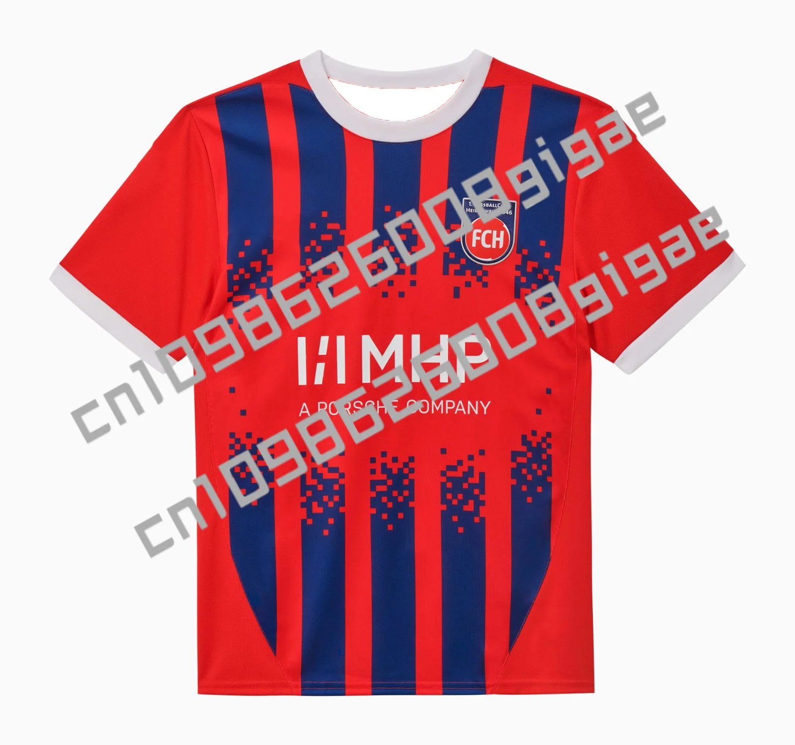 

24-25 Season Heidenheim Home Jersey: Visual Fusion of Red and Blue Stripes and Club Emblem