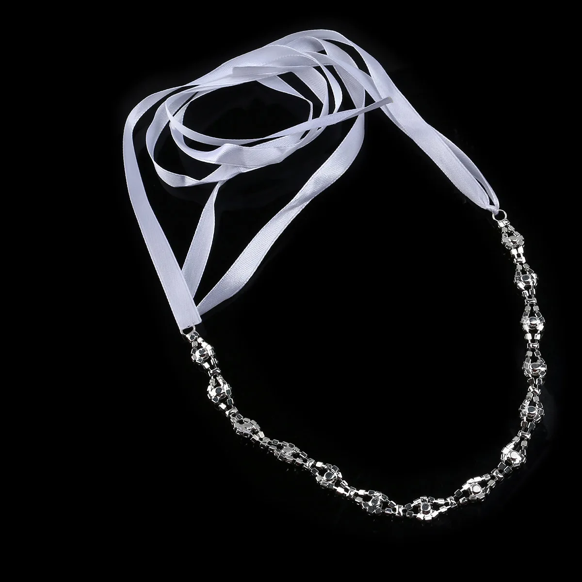 

Elegant 30cm Silver Alloy Rhinestone Hairband for Women Headwear Wedding Prom Bendable One Size Sparkling Crystal Rhombus Design