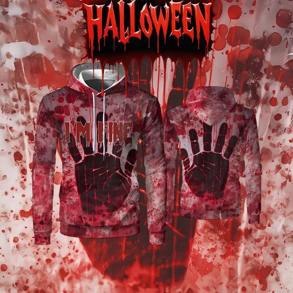 

New Halloween Horror Print Hoodie Autumn And Winter Party Role Play Pullover Men And Women Festival Essential Clothing Gift