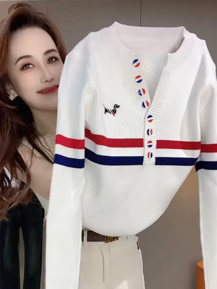 자수 강아지 2024 Autumn Women\'s Golf Wear Luxury Brand Golf Sweater Fashion Embroidery Dog Top Korean Women\'s Windproof Golf Knitted