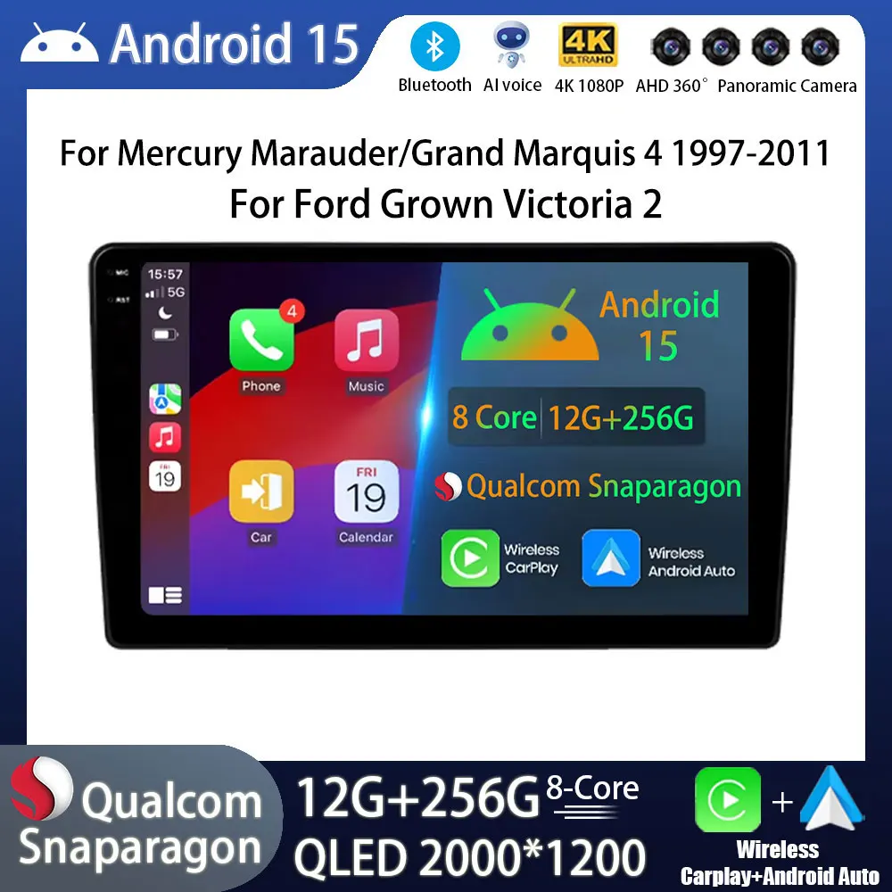 Android 15 Car Radio For Ford Grown Victoria 2 Multimedia Stereo Player NAVI DSP Head Unit Wireless Carplay 360 Camera Audio RDS