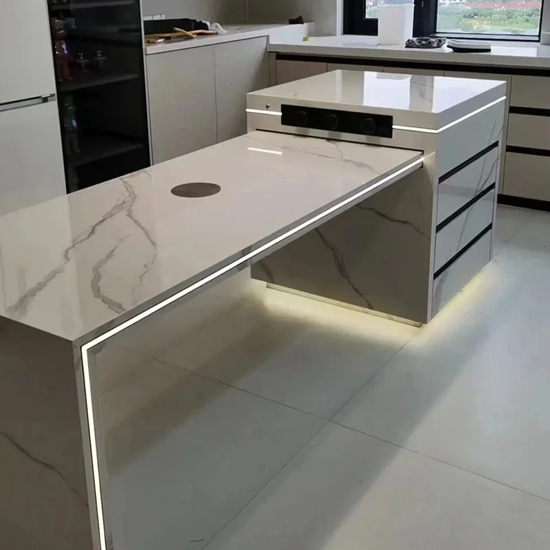 طاولة جزيرة بلاطة الصخور، طباخ حثي منزلي واحد متعدد الوظائف، قابل للسحب، حديث وبسيط، ومطعم فاخر #3