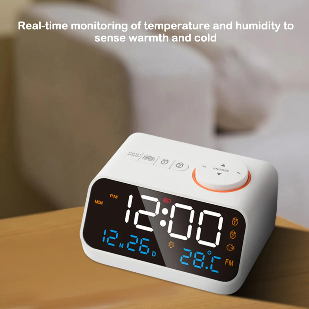 

Mordern FM Radio LED Alarm Clock Wake LCD Digital Table Calendar with Temperature Thermometer Humidity Hygrometer