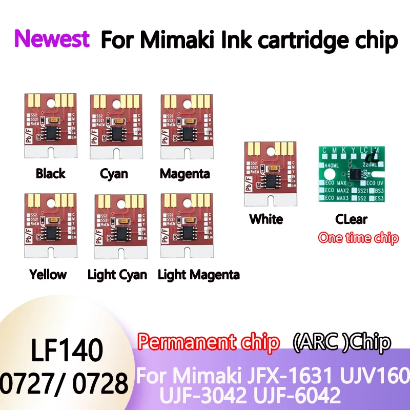 LF140 0727 0728 chip  ink cartridge chip for Mimaki JFX-1631 UJV160 UJF-3042 UJF-6042 Permanent Chip 600ml or 220ml