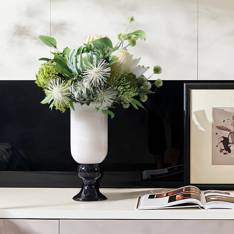 all foot retro black and white color matching dining table tea room flower arrangement abstract mix and match ornament