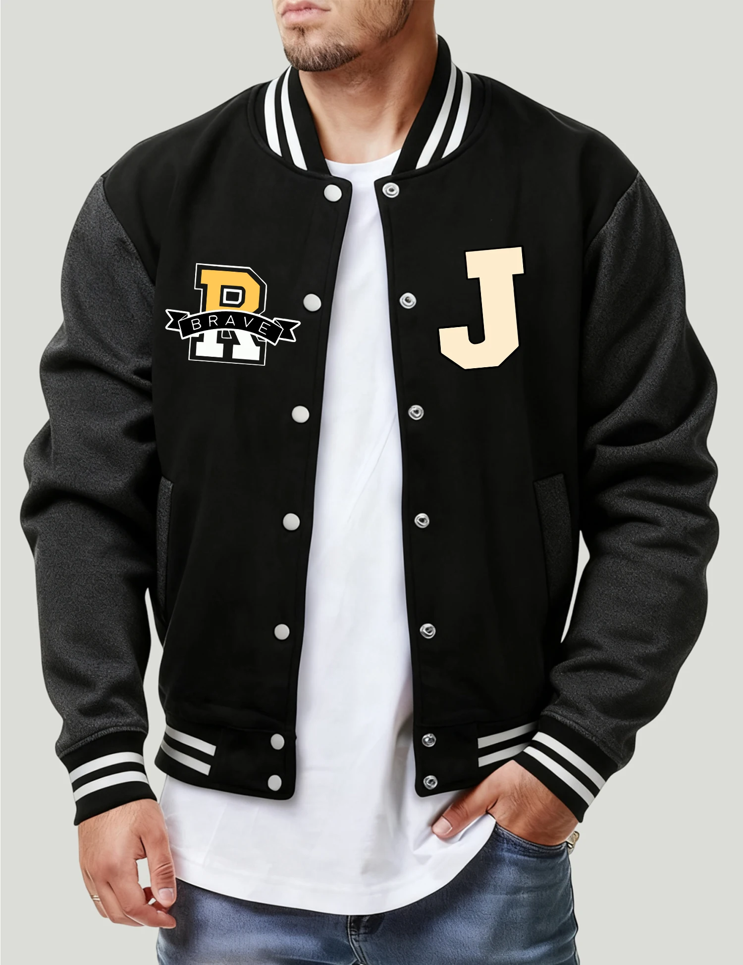

Brave R And J Print Jackets For Man Fashion Button Baseball Jersey Casual Soft American Clothing Unisex Fleece Warm Streetwear