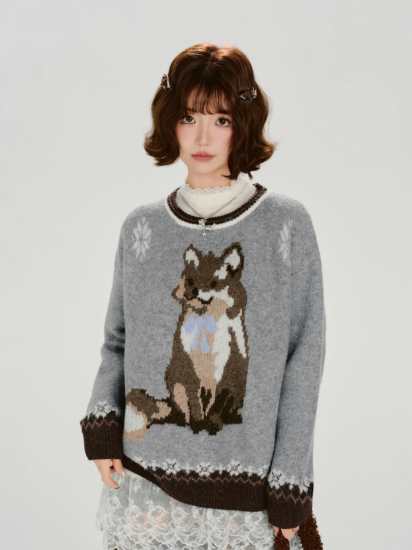 

Девичий американский вязаный свободный круглый свитер в стиле ретро с героями мультфильмов, женский осенне-зимний новый удобный теплый длинный свитер...