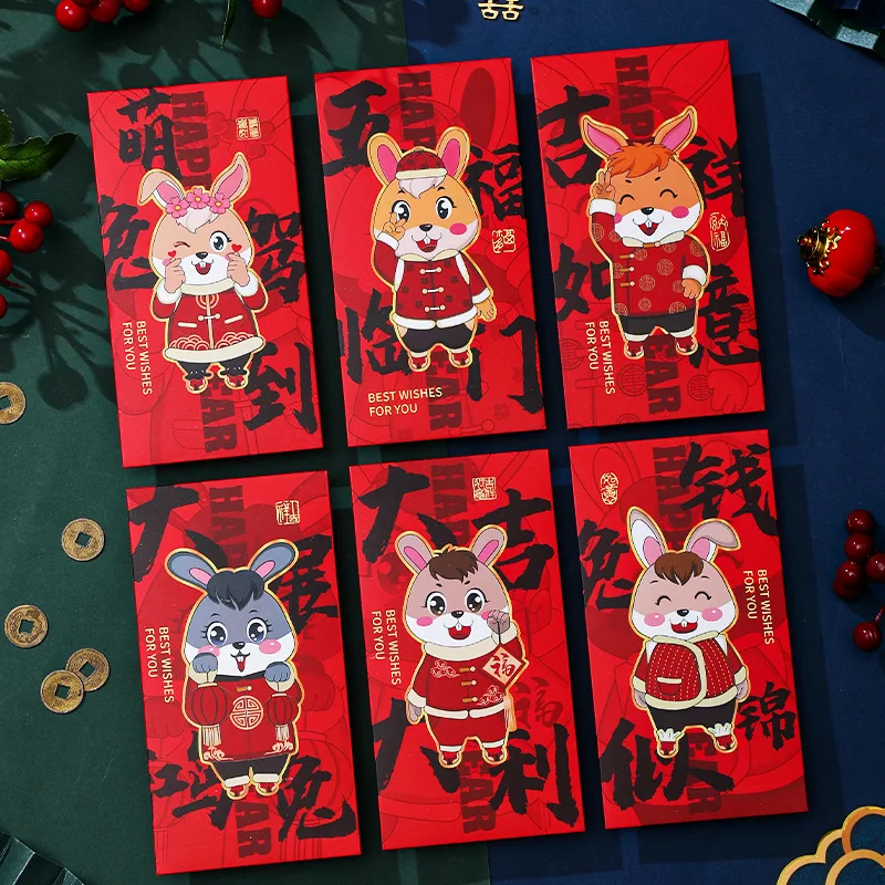 6 Pieces Of 2023 New Cartoon Cute Chinese New Year Rabbit Red Envelope New Year Spring Festival Personality Creativity