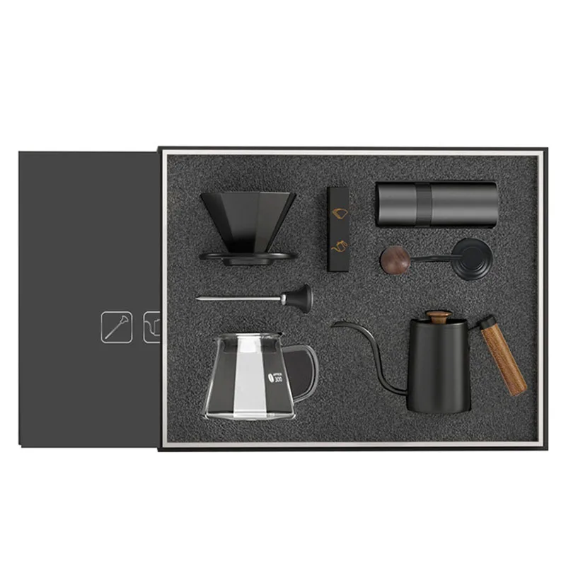 

7 шт./компл. ручные кофемолки для кофейных зерен, подарочный набор для кофе ручной работы, кофейник, фильтр-чаша, уличная металлическая шлифовальная машина, роскошная подарочная коробка