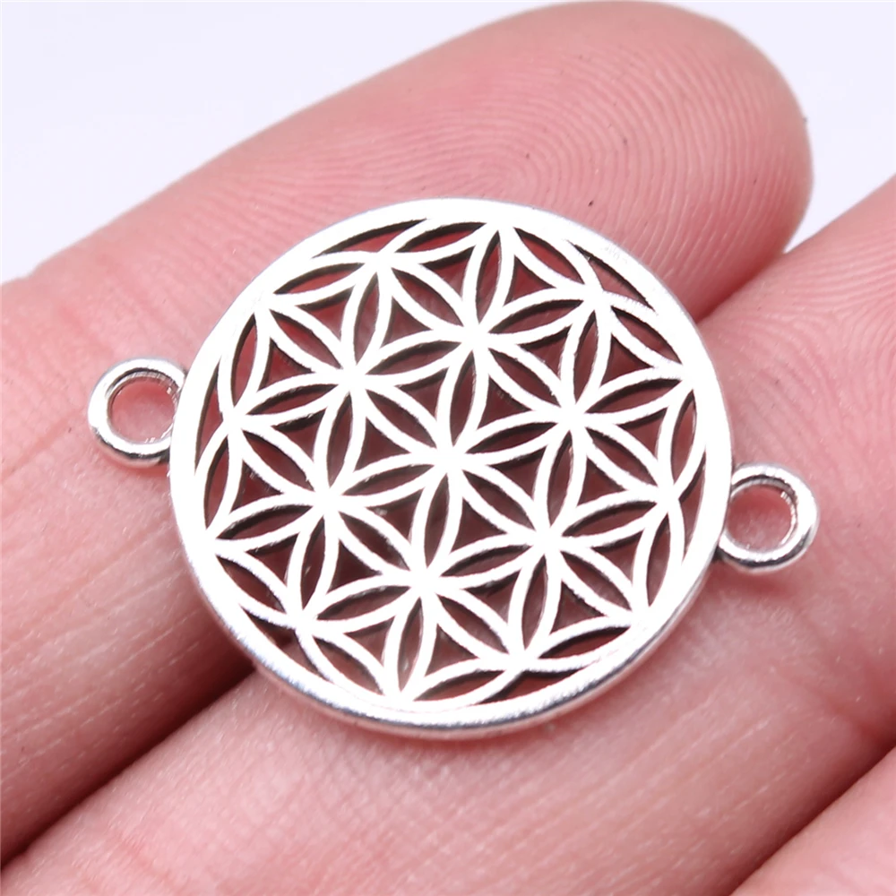 WYSIWYG 10 sztuk Charms 26x20mm kwiat życia złącze Charms do tworzenia biżuterii DIY komponenty do biżuterii antyczny kolor srebrny