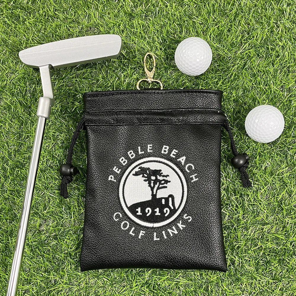 

Golf Drawstring Pouch with PU Golf Ball Compartment 1919 Tree Embroidery Waterproof Storage Tote Waist Bag