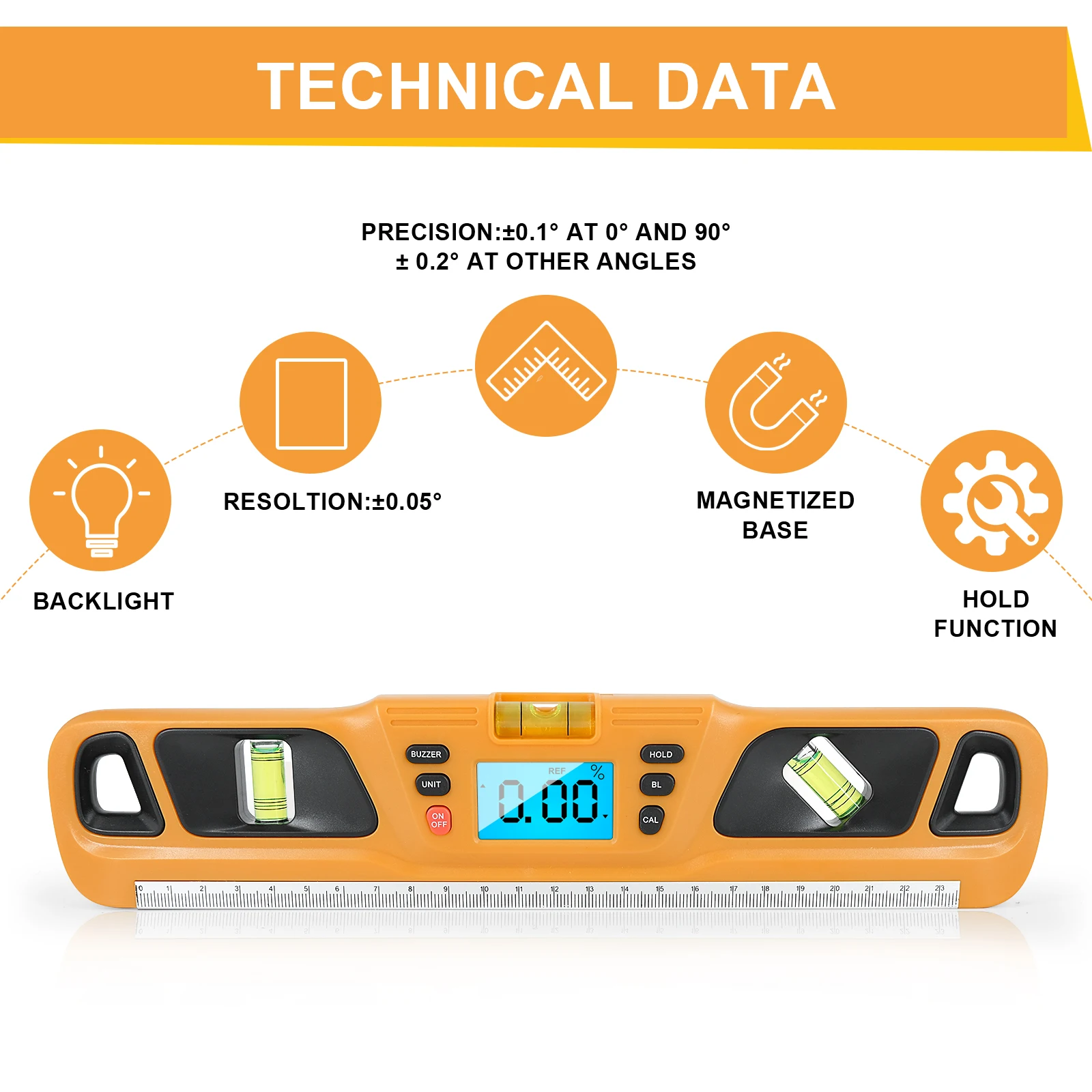 Digital Spirit level Inclinometer Horizontal Scale Ruler Electronic LED Display Protractor Magnetic Base Measuring Tools