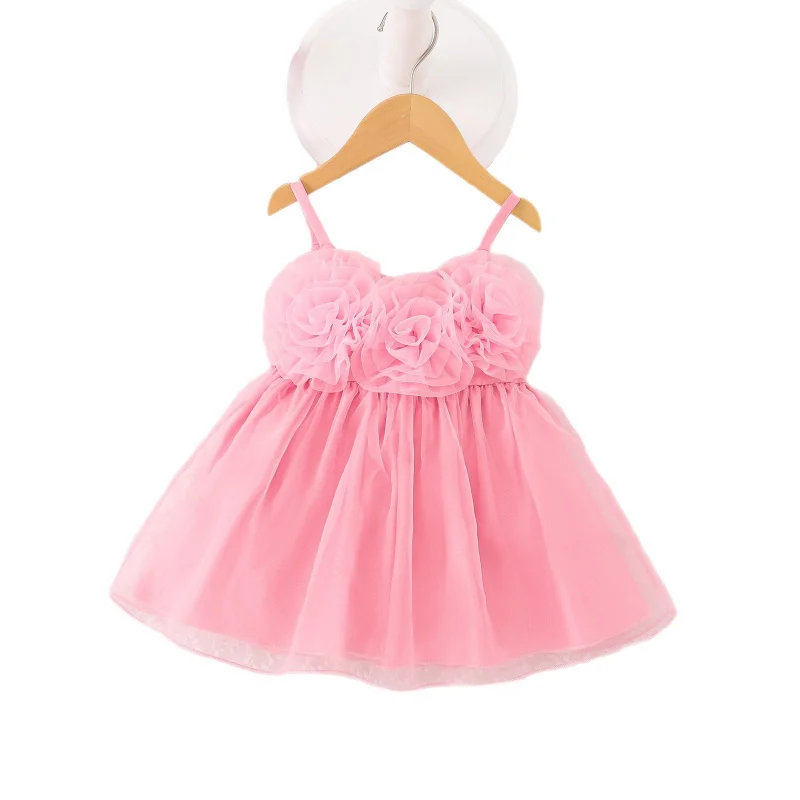 

Hot-Selling Princess Style Summer Baby Toddler 3D Flower Mesh Strap Girls Princess Dress
