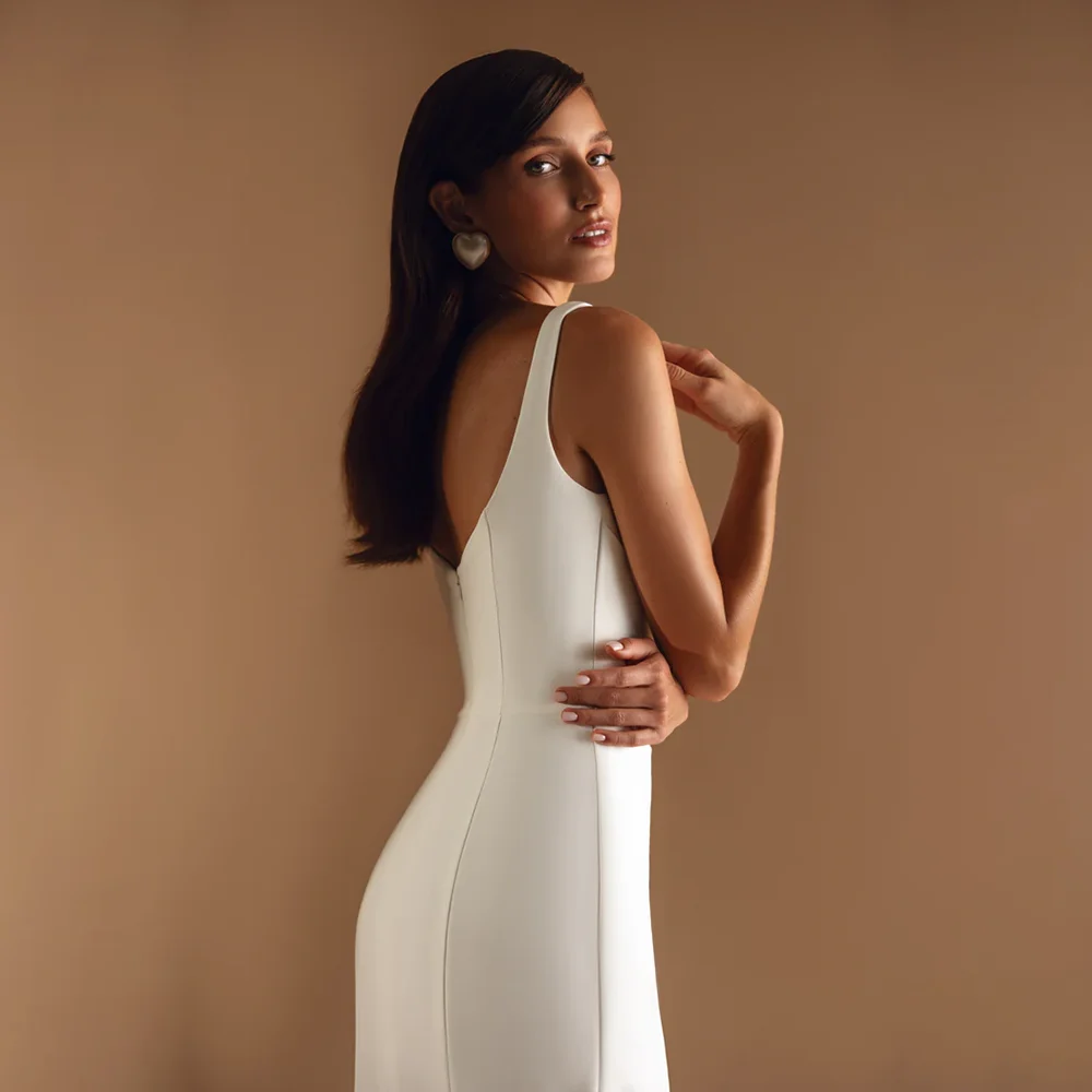 Square Neck Satin Mermaid Wedding Dress Spaghetti Strap Back High Slit Sweep Train Simple Custom Bridal Gown Vestido De Noiva image 3