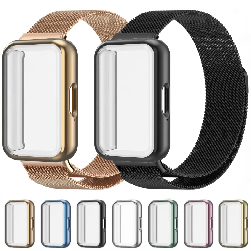 Milanese Metal Strap+case for Samsung Galaxy Watch Fit 3 Two Piece Watchband Accessories for Samsung Galaxy Watch Fit 3 Correa