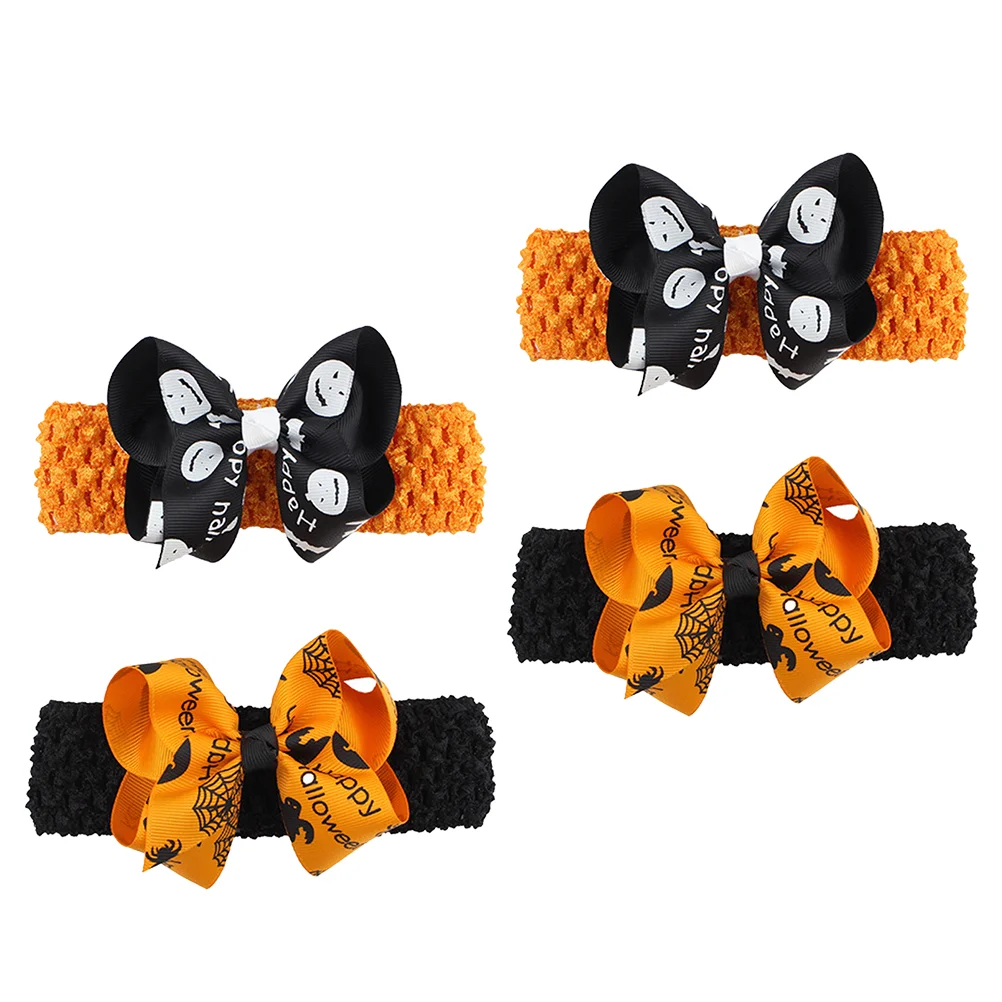 4 Pcs Headband Hair Ties for Kids Halloween Bow Hairband Headdress Baby Infant Bands Pumpkin