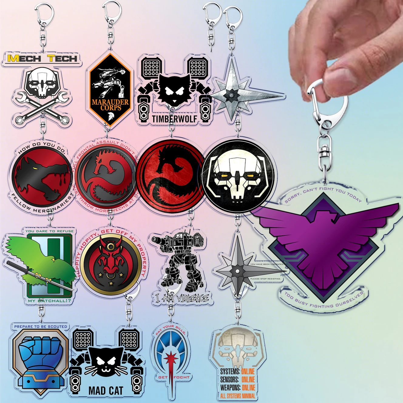 Mecha Mechwarrior Game Keychains Bag Charm Inner Sphere Robot Mechs Mw Car Key Chain Keyrings Friends Gamer Gifts