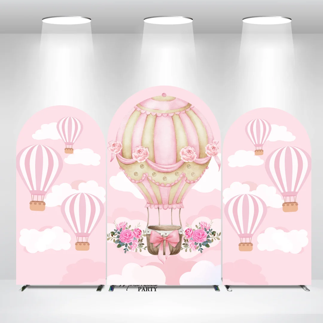 

Flower Hot Air Balloon Baptism Baby Shower Birthday Party Arch Backdrop Cover