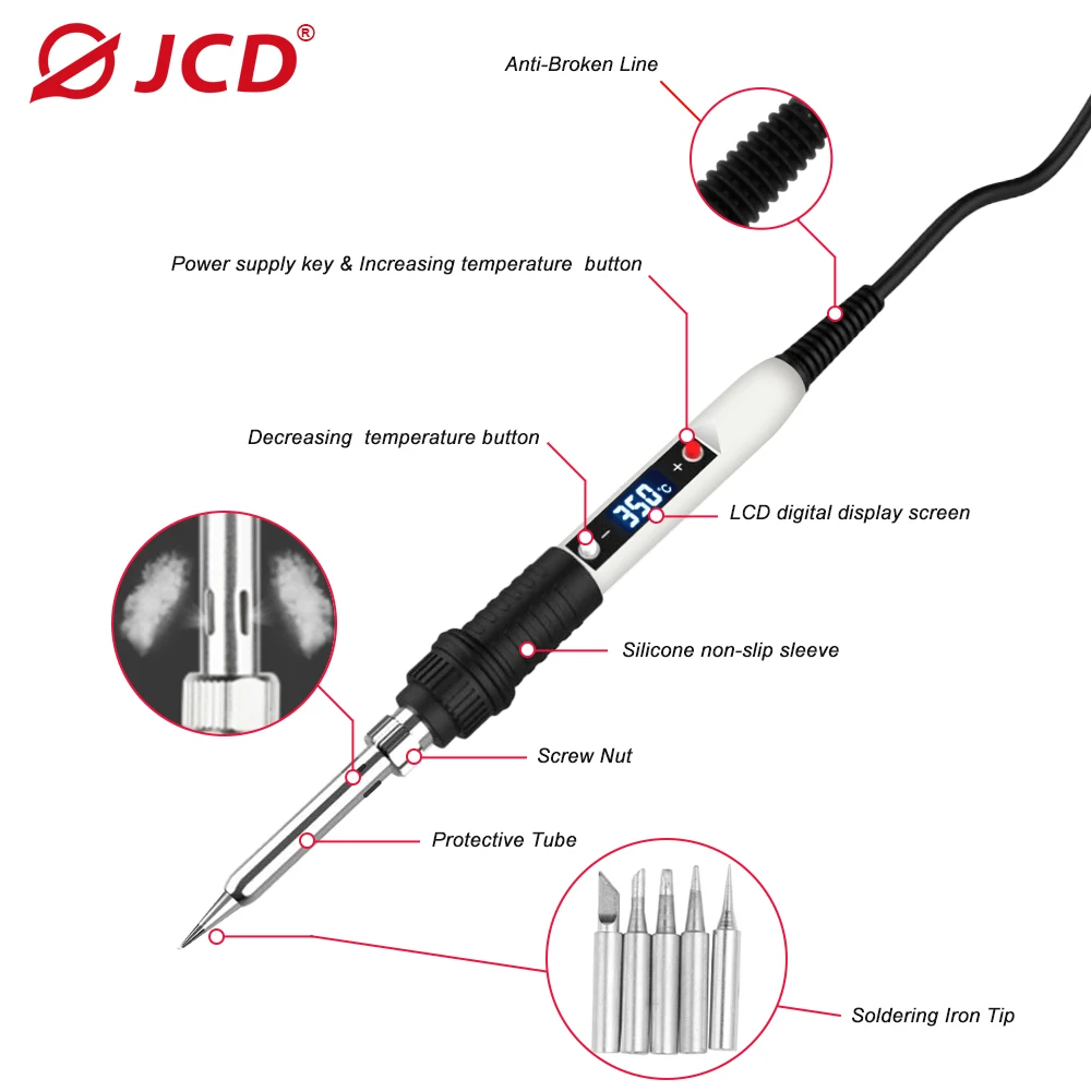 JCD-Kit de soldador con pantalla LCD, 80W, temperatura ajustable con multímetro Digital, equipo electrónico, herramientas de reparación de soldadura