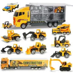 12in1 Alloy Engineering Trucks 1:64 Mini Construction Model Vehicle Mini Alloy Cars Loader Tractor Excavator Toy for Boys Gifts