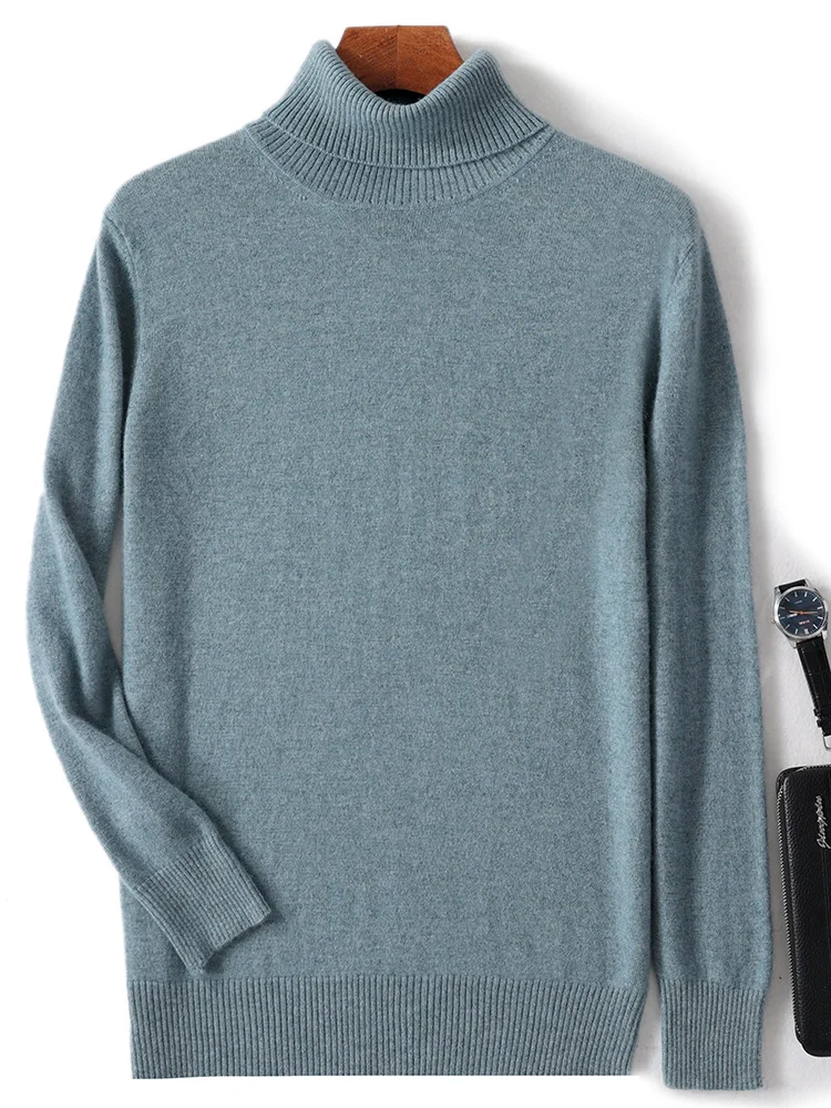 LULU Men 100% Merino Wool Knitwear Turtleneck Wool Sweater Autumn Winter Long Sleeve Bottom Pullover Smart Casual Comfort  Top