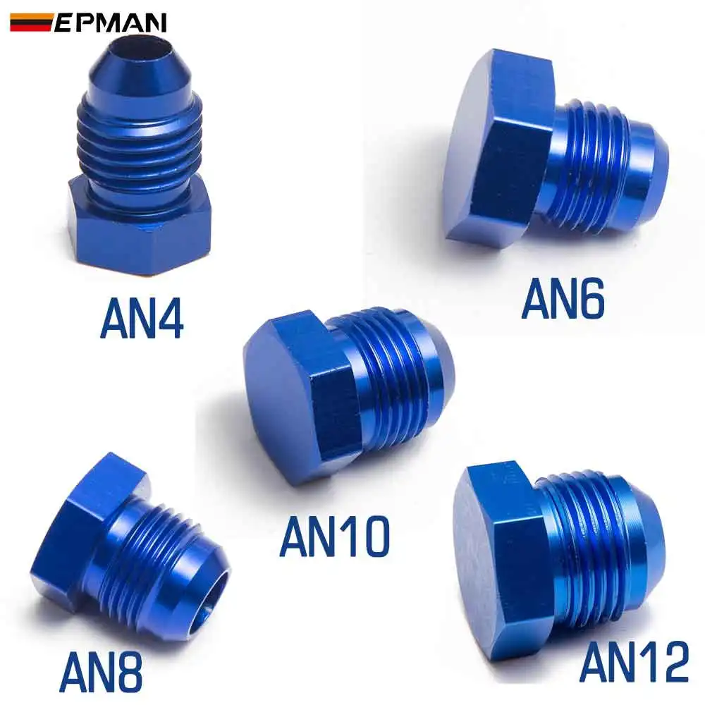 EPMAN 10PCS/LOT 4AN 6AN 8AN 10AN 12AN Male Flare Blanking Plug Fitting Adapter Hex Aluminum Blue