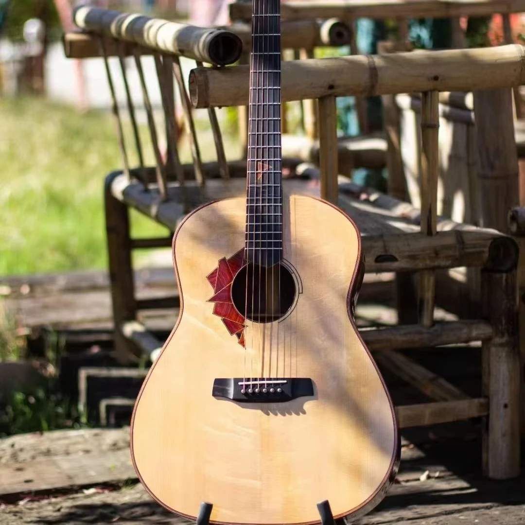 High Quality All-Solid MD-100 Folk Guitar Handmade Spruce Top and Bulbous Rosewood Back/Side High-Gloss