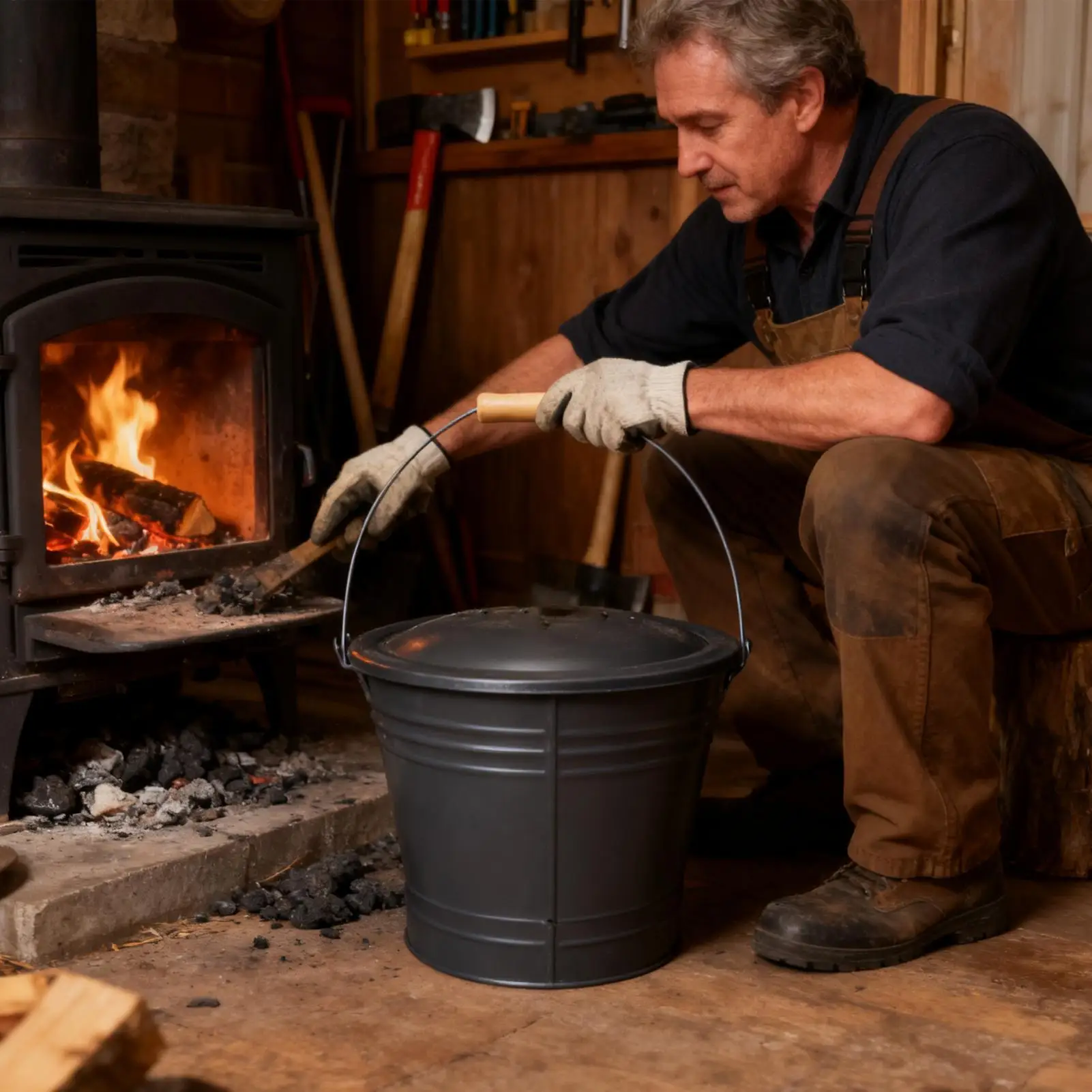 

Fireplace Ash Bucket Portable Wood Stove Accessories Large Ash Container With Fireplace Tools Set For Fire Pit Hearth Outdoor