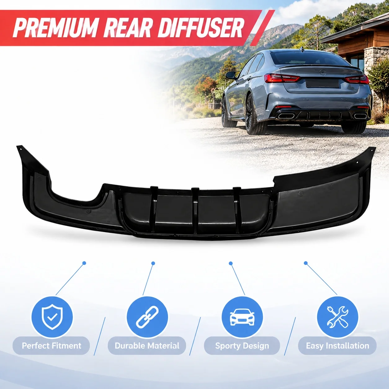 Per BMW Serie 1 E82 E88 2007-2013 Diffusore Posteriore Stile MP Spoiler Posteriore a Doppia Uscita Lato Singolo Kit Carrozzeria Sportivo Aero