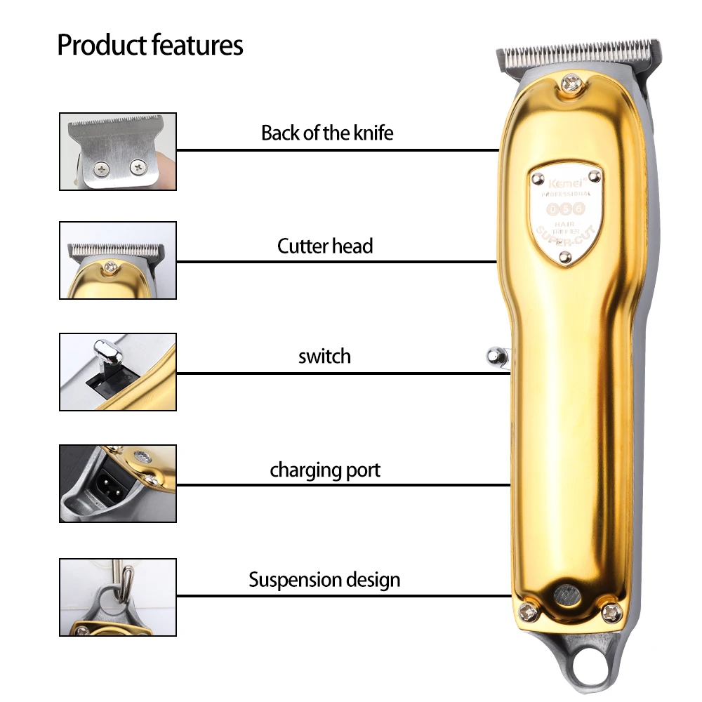 Kemei Professional men's Hairdresser Metal Body Oil Head Carving Household USB Rechargeable Portable Electric Scissors KM-056