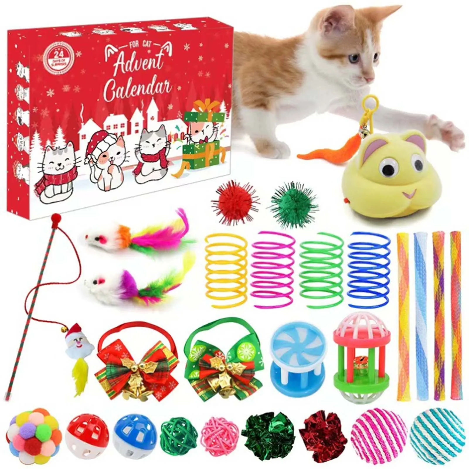 Kids 2025 Christmas Countdown Calendar Toys For Fashion 24 Pcs Cat Feather Teaser And Bells Interesting Playthings For Children