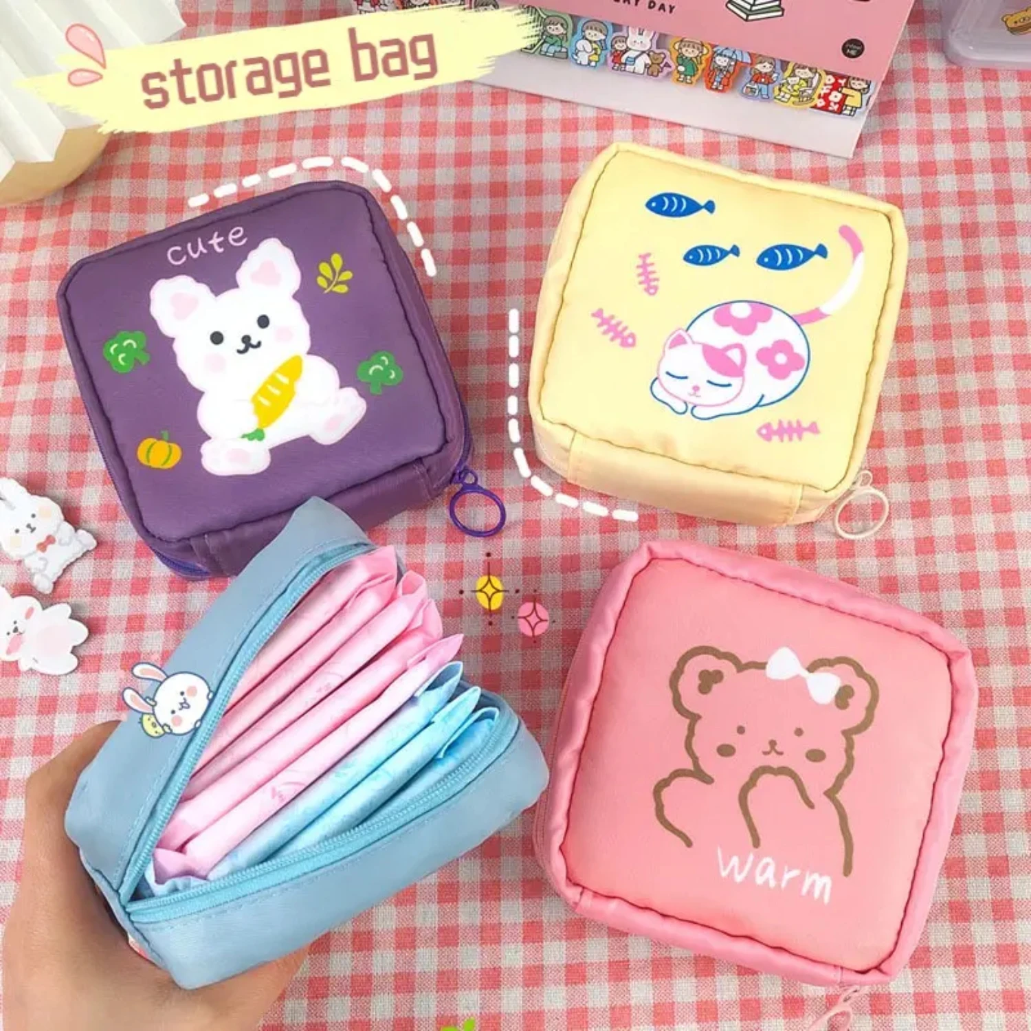 

Neat and Tidy Cute Pattern Cosmetic Bag Organizer - Keep Your Essentials Stylishly Stored in this Sanitary Napkin Storage Bag