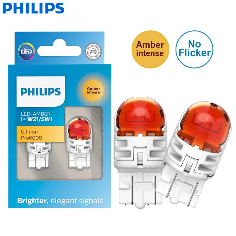 Philips Ultinon Pro6000 LED W21/5W 7443 T20 Two Contacts Amber Yellow Car Turn Signal Stop Lamps No Flicker No Error 11066AU60X2