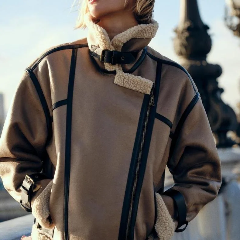 Pakaian Luar Wanita Model Jaet Dua Sisi yang Modis dengan Desain Pita ZR Sle Streetwear Serat Poliester Ritsleting Panjang...