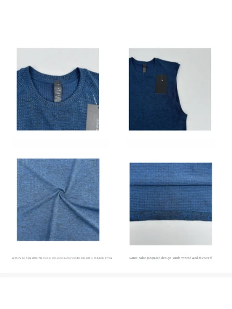 Men's Knitted Mesh Fabric Vest Quick Dry Moisture Wicking Breathable Sleeveless Fashionable Summer Casual round Neck Top
