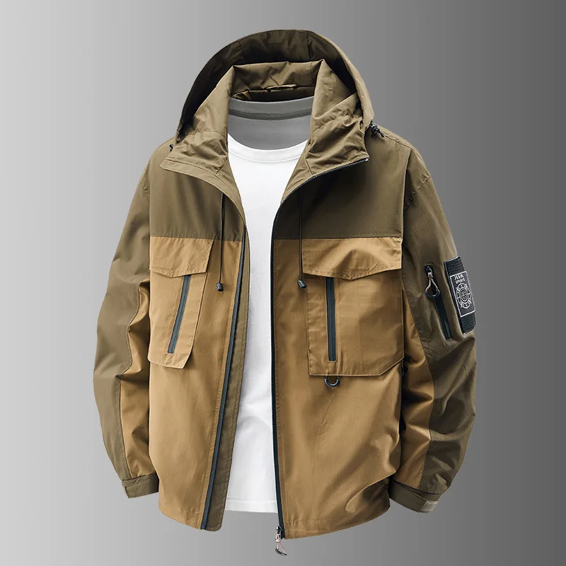 سترة عمل خارجية بقلنسوة للرجال لربيع وصيف جديد لعام 2025 بتصميم فضفاض للرجال