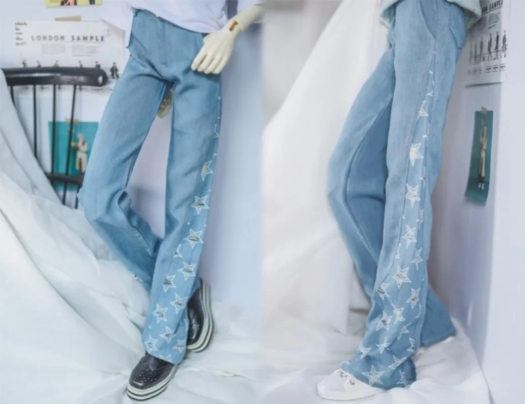 BJD doll clothes for 1/3/ 1/4 MSD woman uncle size fashion jeans retro blue thin jeans with star flared jeans doll accessories