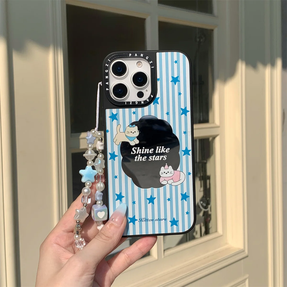 

New blue striped cat mirror Phone Case For iPhone 16 15 14 13 Pro Max fundas case Protective cover For iPhone case