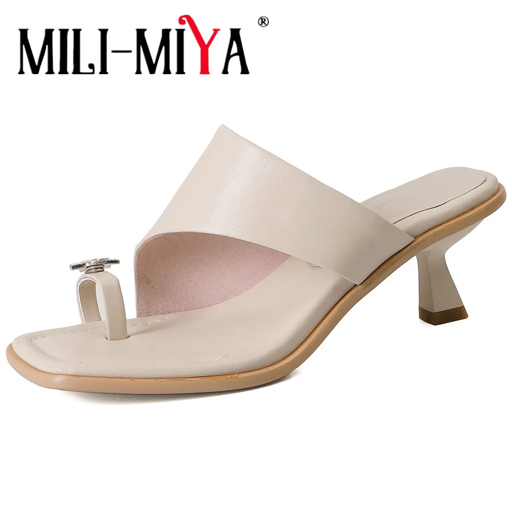 MILI-MIYA New Arrival Star & Moon Rhinestone Decoration Buckle Women Cow Leather Sandals Thick Heels Square Toe Solid Color